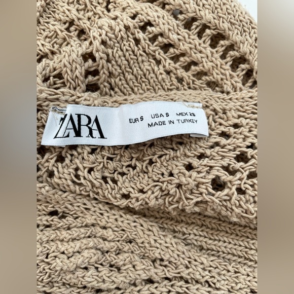 Zara Beige Open Knit Crochet Tank Top Neutral Boho Sleeveless S - Picture 5 of 7